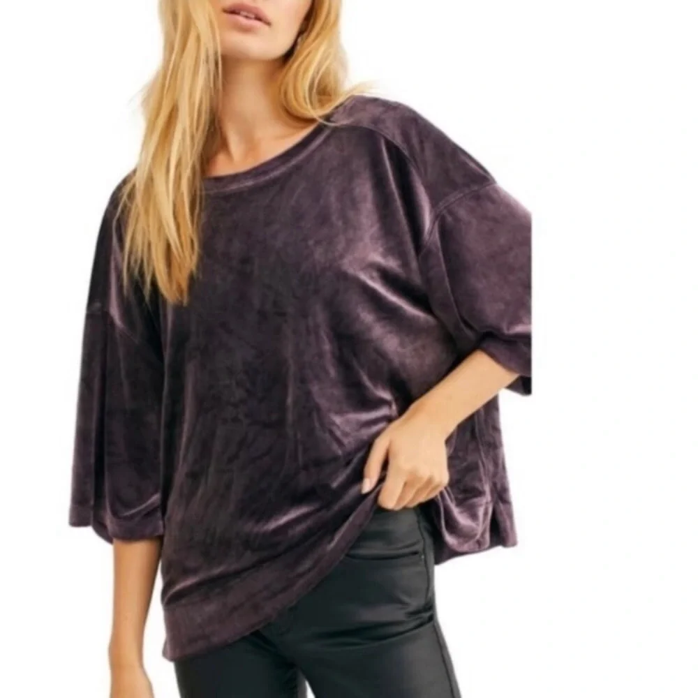 Free People Valerie Open Back Velvet Top Small Oversized Slouchy